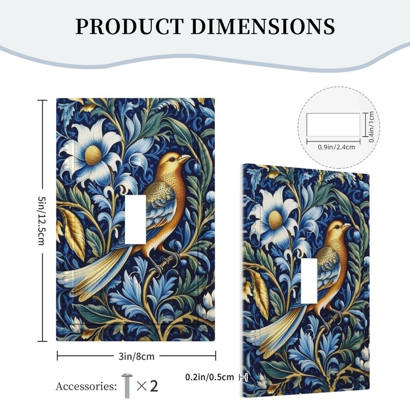 MUZUMU Bird with Blue Flower Light Switch Covers 1 Gang