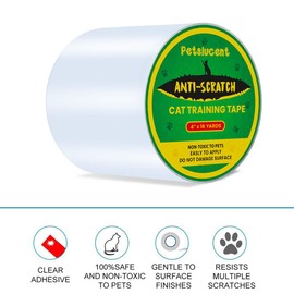 Petslucent Cat Scratch Furniture Protector Tape, Cat Anti Scratch Deterrent Training Tape, Double Sided Clear Sticky Paws Guards for Carpet, Sofa, Couch, Door (4''x16Yards)