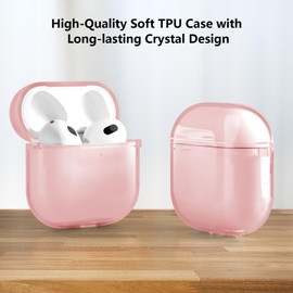 Frylaa Clear Case for Airpods 4 Case Cover 2024,Clear Case for Airpods 4th Generation Case Cover,Shockproof Soft Transparent TPU Case for Airpod 4 Cover with Keychain and Cleaning Pen-Pink