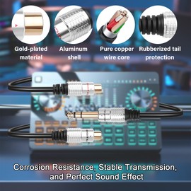 JSADZKJ 1/4" TRS to 2RCA Cable,6.35mm Male to Dual RCA Female Y Splitter Audio Adapter Cable,1/4 inch TRS Stereo Plug to 2Rca Audio Cable for Amplifiers,Speakers 1.64 Ft (6.35MM M to 2RcA F)