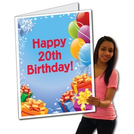 VictoryStore Jumbo Greeting Cards: Giant 20th Birthday Card (presents & balloons) 2 feet x 3 feet card with envelope 12600
