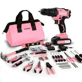 COMOWARE 20V Cordless Drill Set, 171Pcs Pink Home Tool Set with Cordless Drill Driver, Complete Repair Tool Kit for Women, Pink Storage Bag, Ideal for Office, Garden, DIY Project