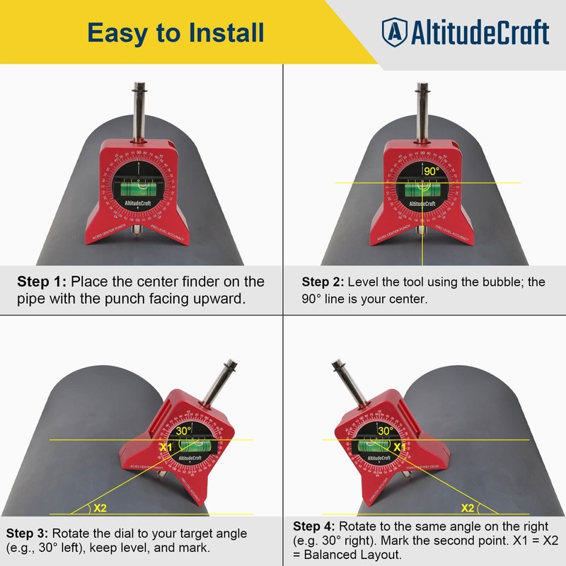 AltitudeCraft Magnetic Pipe Center Finder Punch Tool, 1–10 Inch Fitter