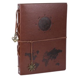 RECUTMS Leather Scrapbook Photo Albums Vintage Leather Cover 60 Pages Premium Black Paper Memory Scrapbook Children Back to School Gifts Holy Communion Gifts for Birthday Presents for Kids(Voyage)