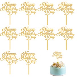 Mother's Day Cake Topper, 10pcs Acrylic Happy Mother's Day Cupcake Topper for Birthday Party Decoration Supplies (Gold)