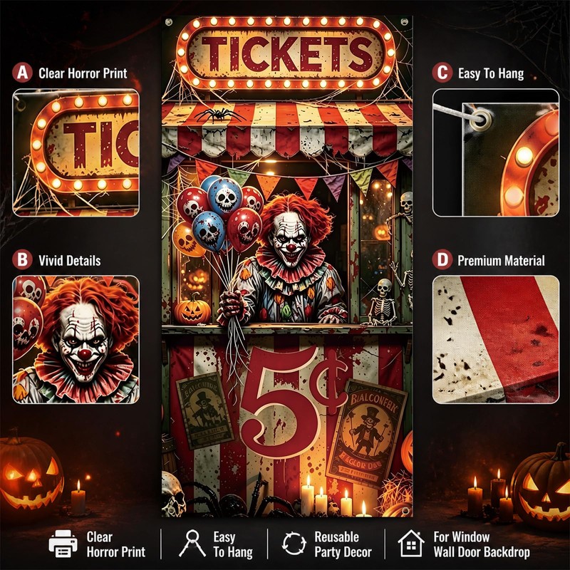 Halloween Garage Door Decoration, 79 x 35.4 Inch Clown Ticket