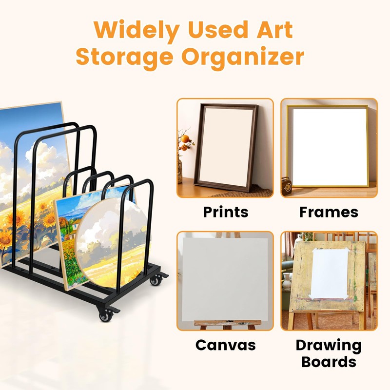 SOCROTO Art Canvas Storage Rack,Art Storage Organizer with Wheels,Metal Art