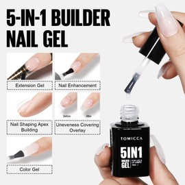 TOMICCA 5-in-1 Builder Gel for Gel Nails 15 ml Builder Nail Gel, UV/LED Gel Nails Gummy Base, Nail Gel for Nail Extension Repair, Nail Strengthening, Nail Design (Milky)