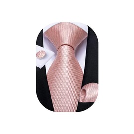 DiBanGu 63inches Silk Mens Pink Tie Set,Extra Long Solid Rose Gold Necktie and Pocket Suqare Cufflinks Set for Big and Tall Men Wedding Party
