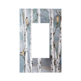 Teal Gold Birch Tree White Bird GFCI Single Rocker Light Switch Cover Landscape Forest Decorative Wall Plate 1 Gang Electrical Switchplate Faceplate for Home Room Decor