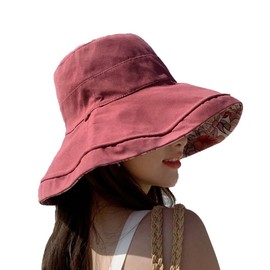 Kisyard Reversible Bucket Hat for Women Summer UV Sun Protection Wide Brim Fishing Hat Foldable Travel Beach Red