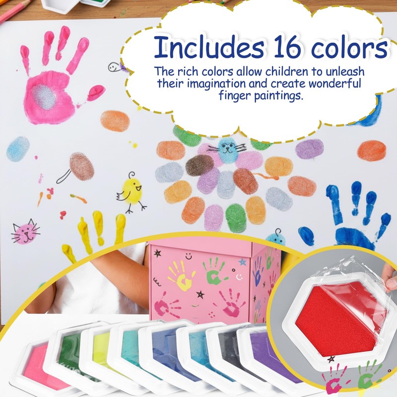 Glenmal 16 Colors 7" Ink Pad Pads for Kids Large