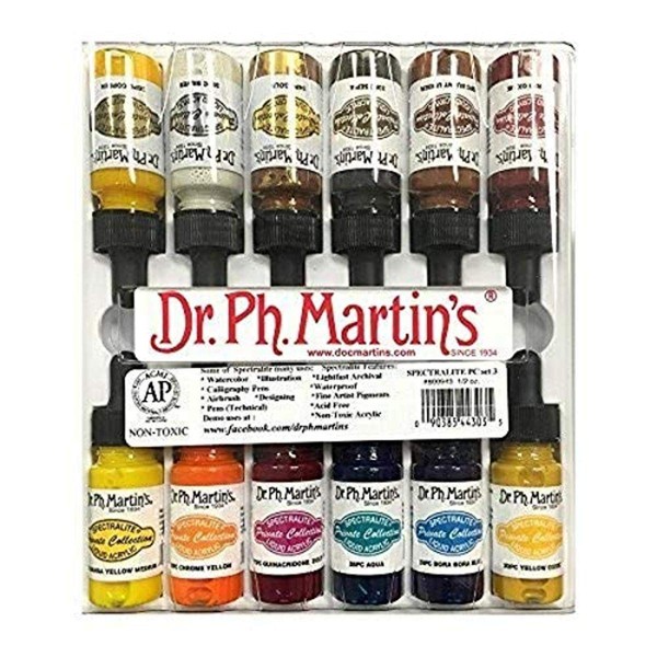 Dr. Ph. Martin's Spectralite Private Collection Liquid Acrylics Bottles, 0.5 oz, Set of 12 (Set 3)