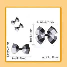 Christmas White Black Checked Plaid Print Ribbon Hair Bow Clips Cheer Barrettes Alligator Hairpins for Girls, Teens, Toddlers, Kids, Women Xmas Festive Holiday Hair Accessories Gift (Q)