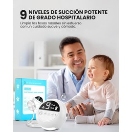 Limpiador Nasal Eléctrico para Bebés, Aspirador Nasal para Bebé Recargable por USB, Extractor de Mocos para Niño con 3 Cabezales de Silicona y Espalda, 9 Niveles de Succión Ajustable, Sin Asfixia