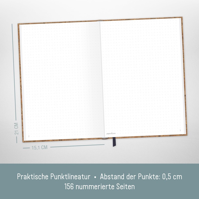paper&you® Bullet Journal Dotted A5 with Elastic Band "Cork" 156