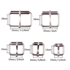 swpeet 50 PCS Bronze Assorted Multipurpose Metal Roller Buckles for Belt Hardware Dust Bag Ring Hand DIY Accessories - 1/2", 5/8", 3/4", 1" 1-1/4" Roller Buckles Sliver