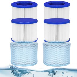 Luazuri Hot Tub Replacement Filter Cartridges, for Inflatable Hot Tubs & Massage Pools, Screw-in Hot Tub Filter, Compatible with All RELXTIME, ALEKO, Wejoy, Aquaspa Hot Tub (4 filters + 2filter bags)
