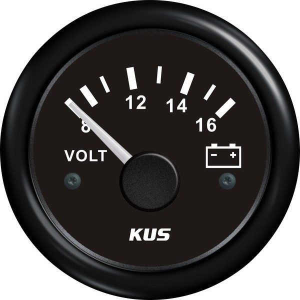 KUS Voltmeter Gauge, CPVR-BB, 8-16V Range, 12V, 2" (52mm), LED Backlight