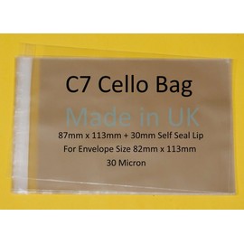 celloexpress C7-87mm x 113mm + 25mm Flap Cellophane Greeting Card Display Bags 30 Micron Self Seal - Pack of 500