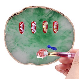 Resin Nail Art Palette, Kalolary Nail Art Cosmetic Mixing Palette Color Mixing Pigment Plate Polish Pigment Holder Drawing Plate Nail Art Painting Gel Palette Manicure Tool (Green)