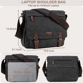 Canvas Messenger Bag for Men Women,Travel Satchel Shoulder bag 15.6 Inch Laptop Bags Business(Black-Upgrade)