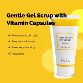 IASO Triple Action White Peeling Gel | Exfoliating Gel for Face, eep Pore Cleanse, Tone-Up Effect & Smoother Skin Texture, Korean Skin Care, 5.07 oz