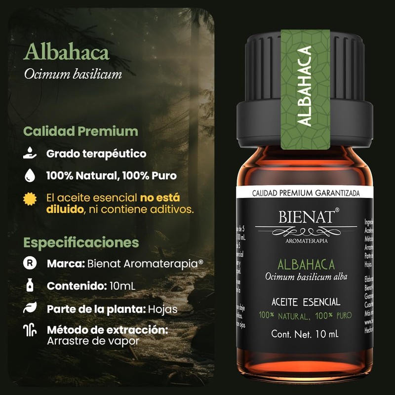 BIENAT AROMATERAPIA Aceite Esencial de Albahaca 10mL
