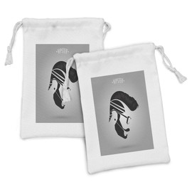 Ambesonne Young Man Fabric Pouch Set of 2, Hipster Lettering with Male Side Silhouette Earring Glasses, Small Drawstring Bag for Toiletries Masks and Favors, 9" x 6", Pale Taupe Charcoal Grey