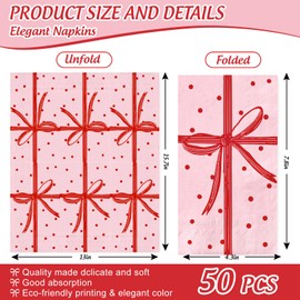 FYSUIMU 50Pcs Red Bow Guest Napkins Pink Red Dot Bowknot Disposable Paper Napkins Dinner Hand Napkins for Coquette Birthday Party Supplies Table Decor