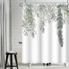 Uiiooazy Green Leaves Shower Curtain, Eucalyptus Leaf Plant Pattern, Textile