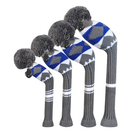 Scott Edward 4Pcs Golf Headcover Set for Wood Covers-Driver(460cc) Fairway Hybrid Big Pom Elastic Protect Golf Club from Scratches Perfect Match for Golfer (Alien Planet Grey)