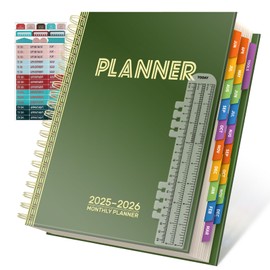 Planner 2025-2026，Large 19 Months Daily Monthly Yearly Academic Calendar Jun.2025-Dec.2026 with Habit Tracker for Women & Men, 8.5×11, Colored Tabs, Stickers, Pocket, Ruler Bookmark-Green