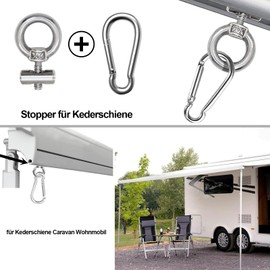 Stopper for Piping Rail, Pack of 12 Stoppers for Piping Rail, 4 mm Piping Stopper with 12 Carabiners, Awning Stopper, Piping Rail Accessories, for Piping Rail Caravan Motorhome