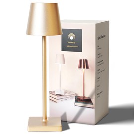 Vueeray Lighting Fixtures IP54 Poldina Rechargeable Table Lamp,Cordless Waterproof LED Lamp,5200 mah,Dimmable 3 Level,Indoor/Outdoor (Gold)