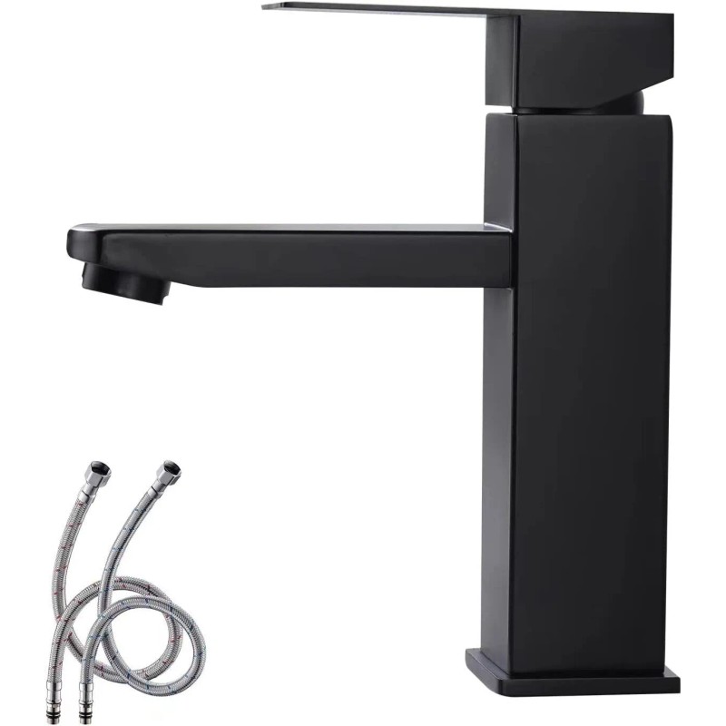 GJ Bathroom Sink Black Faucet Single Handle One Hole Rv