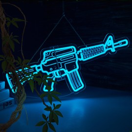 Gun Neon Sign M4 Neon Sign for wall decor Large Size(26.8x10.6 Inch) Smart plug timer compatible USB Powered Dimmable Bar Wall Decor for Man Cave Home Pub