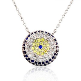My Daily Styles 925 Sterling Silver Womens Evil Eye Hamsa Yellow Blue White CZ Pendant Necklace