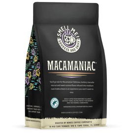 Bones Coffee Company Macamaniac Whole Coffee Beans Macadamia and Coconut Flavor, Low Acid Flavored Coffee, Made with Arabica Coffee Beans, Medium Roast Gourmet Coffee, Coffee Lover Gift Ideas (12 oz)
