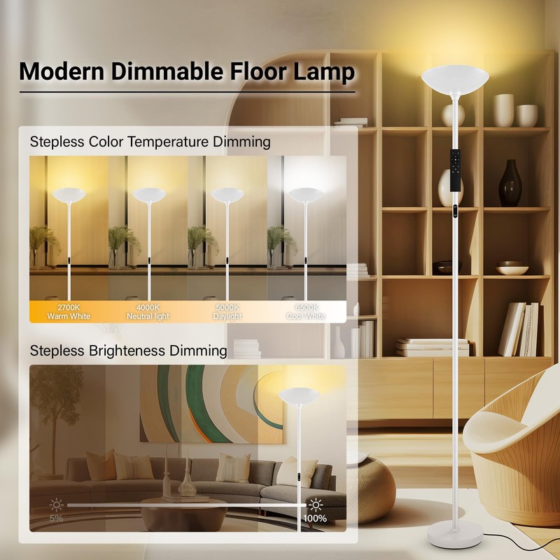 BoostArea Dimmable Floor Lamp,30W 3000LM Super Bright LED Torchiere Standing