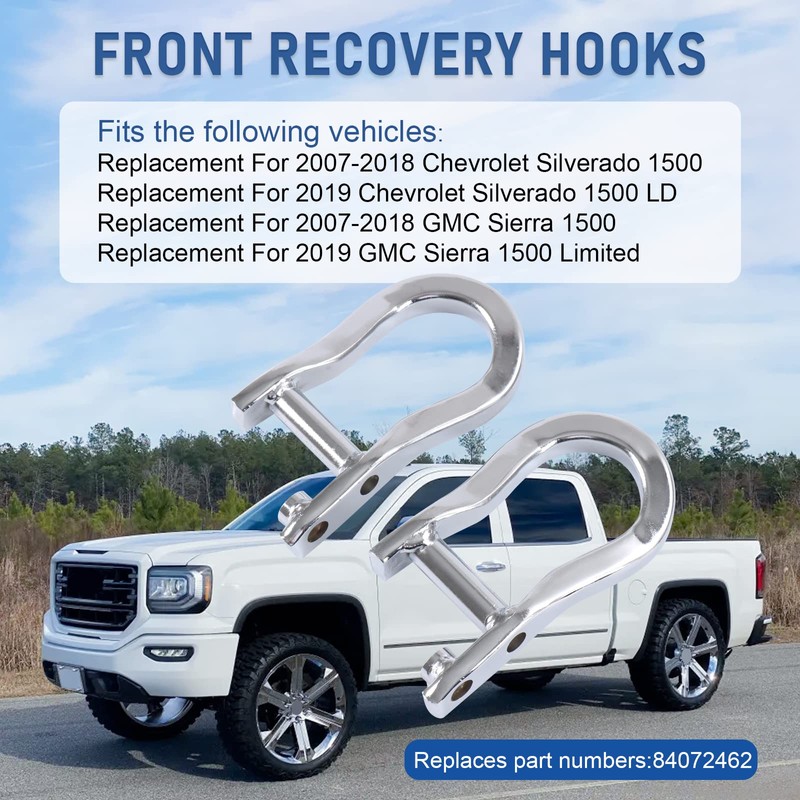 CARMOCAR Front Recovery Tow Hooks Replacement for 2007-2019 Chevy Silverado