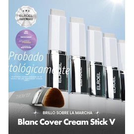 ELROEL Blanc Cover Cream Stick V White – Barra de base de maquillaje coreana que cambia de color con Volufiline – Cobertura media a completa con acaba