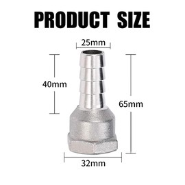 1 Pcs 304 Stainless Steel Hose Barb Fitting Coupler, 25mm Barb G1 Female Thread Tool Parts,for Connecting 1-inch bore Air Water Fuel Gas