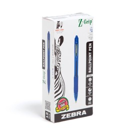Zebra Pen Z-Grip Retractable Ballpoint Pen, Smooth-Flowing Blue Ink, 1.0mm Medium Point, School & Office Supplies, Ideal for Note-Taking, Journal and Planner Use, 12-Count (22220)