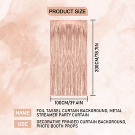 Tinsel Foil Fringe 5 Pack Tinsel Backdrop Glitter Curtains Wedding 3.28ft X 6.56ft Metallic Tinsel for Wedding Birthday Engagement Bridal Shower Bachelorette Holiday Celebration（Rose Gold）
