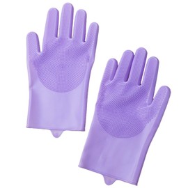 Pet Grooming Gloves，Heat-Resistant Silicone Gloves with High-Density Teeth for Enhanced Massaging and Bathing of Dogs and Cats (Purple, 1 Pair)