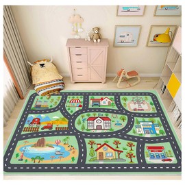 Kids Rug Car Rugs Playmat Carpet for Kids Toy Cars for Playroom Classroom Kids Room, Educational Area Rugs Non-Slip Road Traffic Floor Rug Mats, Ideal Gift for Nursery Children Boy Girl 2.6x3.9ft