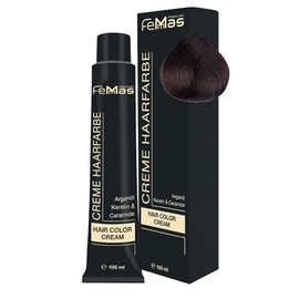 FemMas Haarfarbe Mittelbraun Gold 4.3 I Professionelle Creme Haarfarbe mit Arganöl, Keratin & Ceramiden I Als dauerhafte Haarfärbung oder Tönung für strahlende, haltbare Farbergebnisse I 100 ml