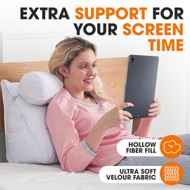 Cheer Collection Reading Wedge Pillow - Adjustable Wedge Reading Pillow with Neck Support, Hollow Fiber-Filled Backrest Pillow for Reading, Gaming, and TV Watching, White