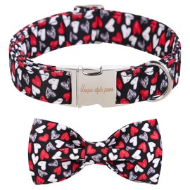 Unique style paws Valentine's Day Dog Collar with Bow Tie Black & Red Heart Puppy Collar Best Gothic Style Gift for Small Medium Large Boys Girls-XL